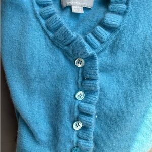 Classic Blue Cashmere Ruffle-Trim Cardigan